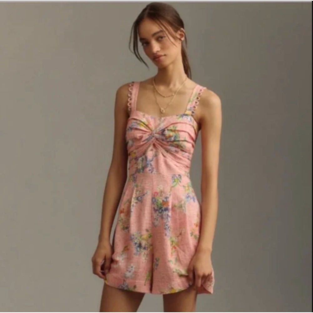 New NWT‎ Anthropologie x Ranna Gill Romper Floral Fruit Scallop Trim